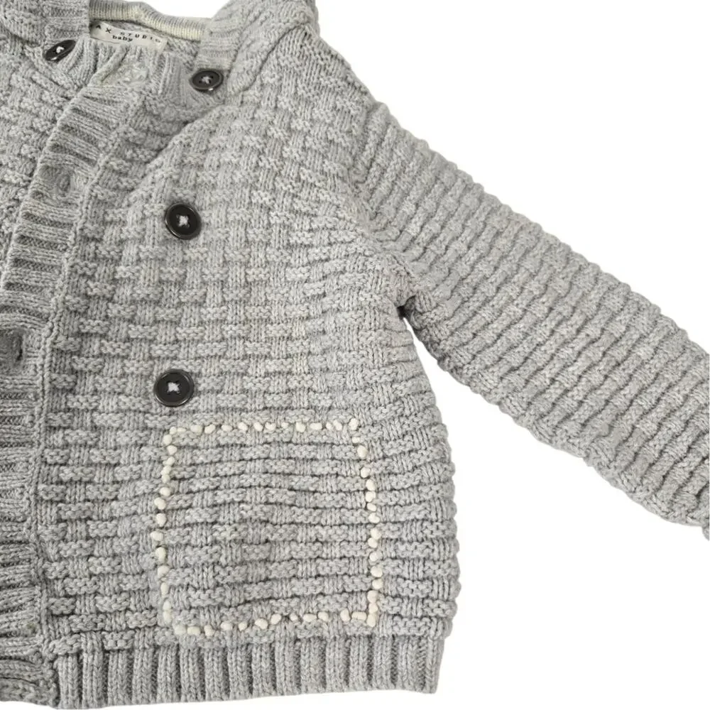 Max Studio Chunky Heavyweight Knit Jacket Sweater with Striped Hood 3-6 month